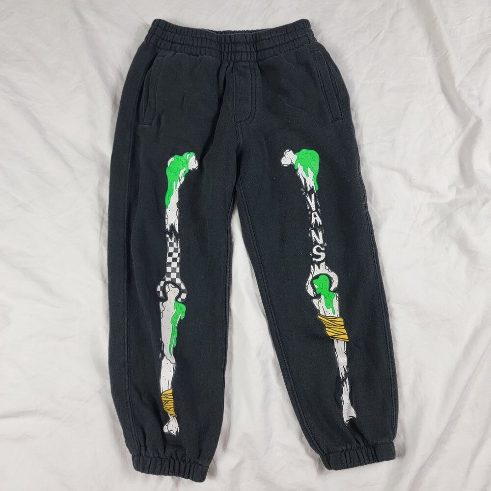 Vans Boys Medium Black Skeleton Print Sweatpants Winter Warm Casual Lounge Wear